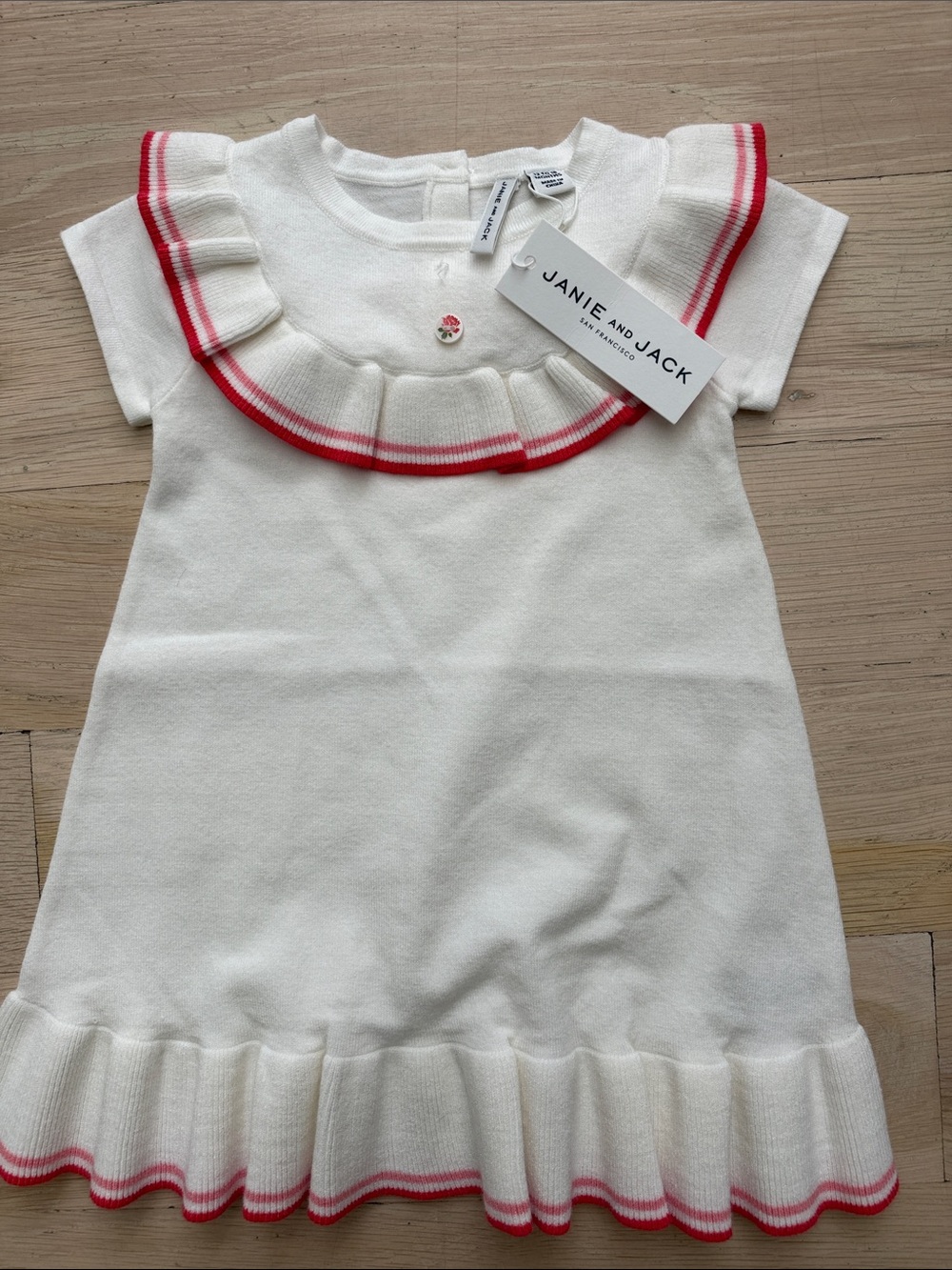Janie and Jack Girls 12-18mo Cream Red Ruffle Dress NWT
